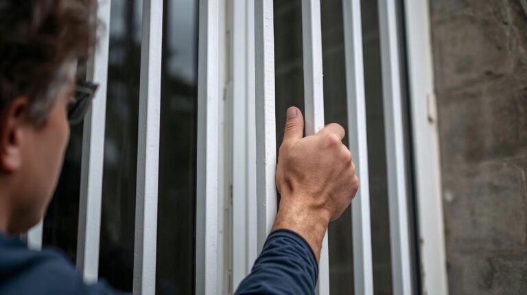 Instal·lació de reixes de seguretat per a finestres amb ferros rectes de color blanc per a protegir la finestra